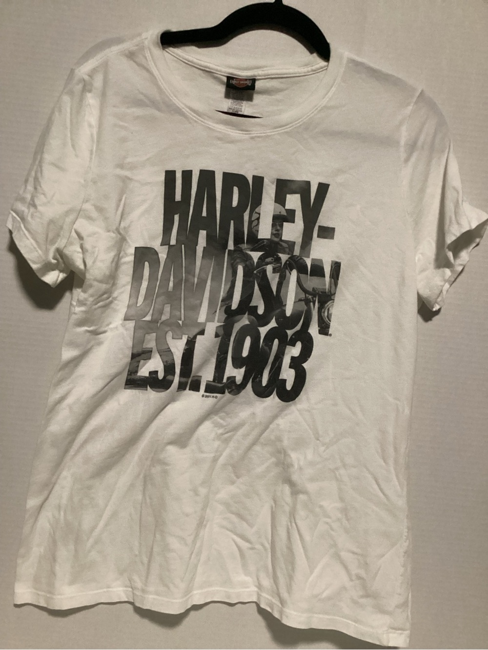 Harley-Davidson White Tee with Black Graphic Text XL